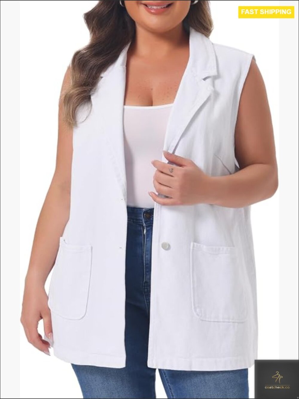 Plus Size Denim Vest Sleeveless Lapel Casual Long Jean Jacket Tunic Vest